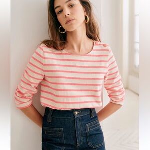 Sézane Colette Marinière Top Ecru Pink Neon Stripe Organic Cotton Parisian Chic